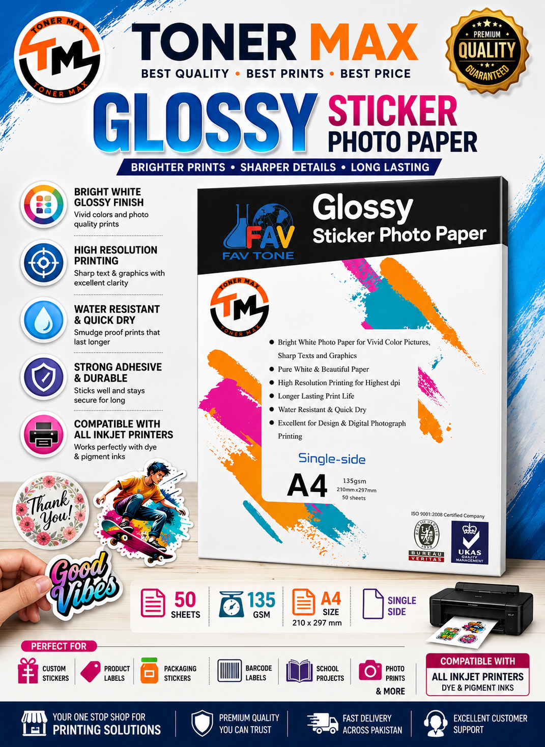 F.A.V 135g Glossy Sticker - A4