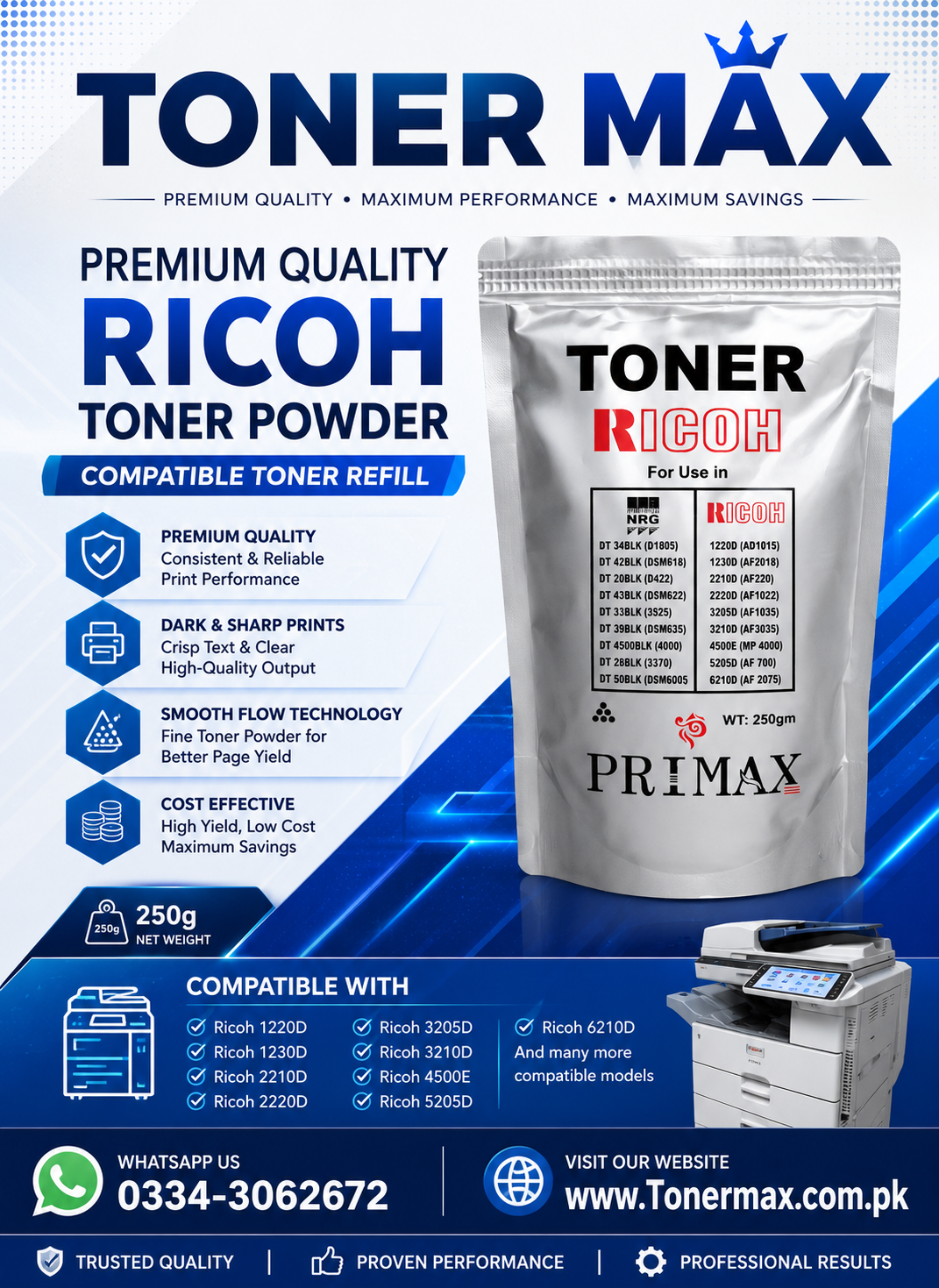N.R.G 250g Primax Toner For Ricoh Black Laser Copier