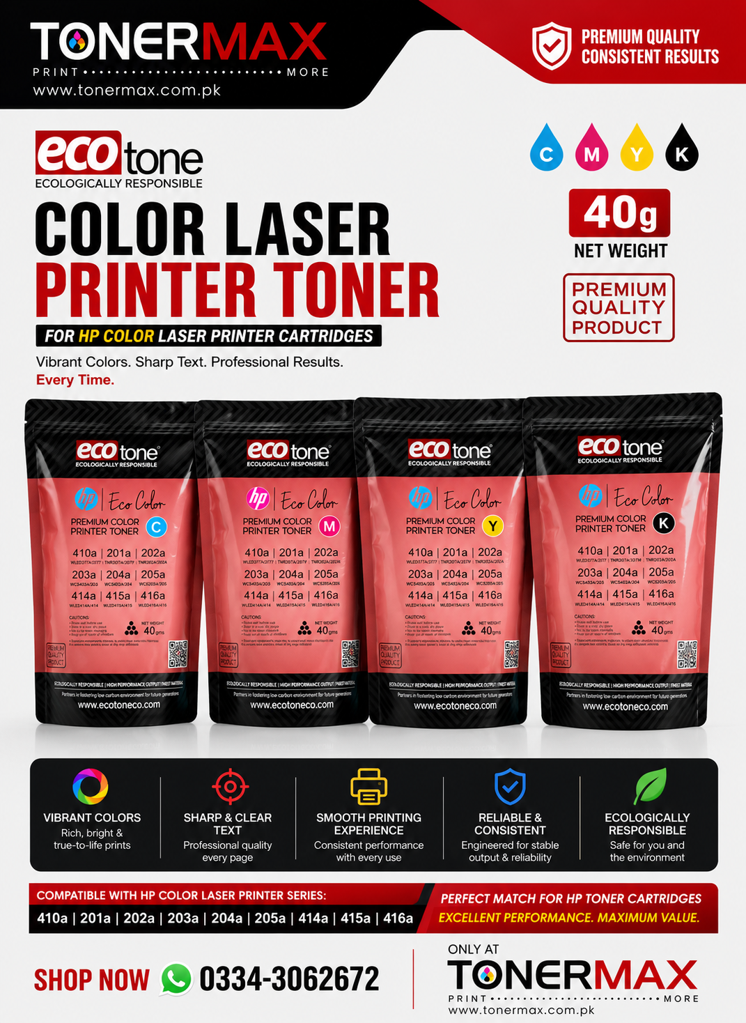 Ecotone Color Laser Toner 40g set