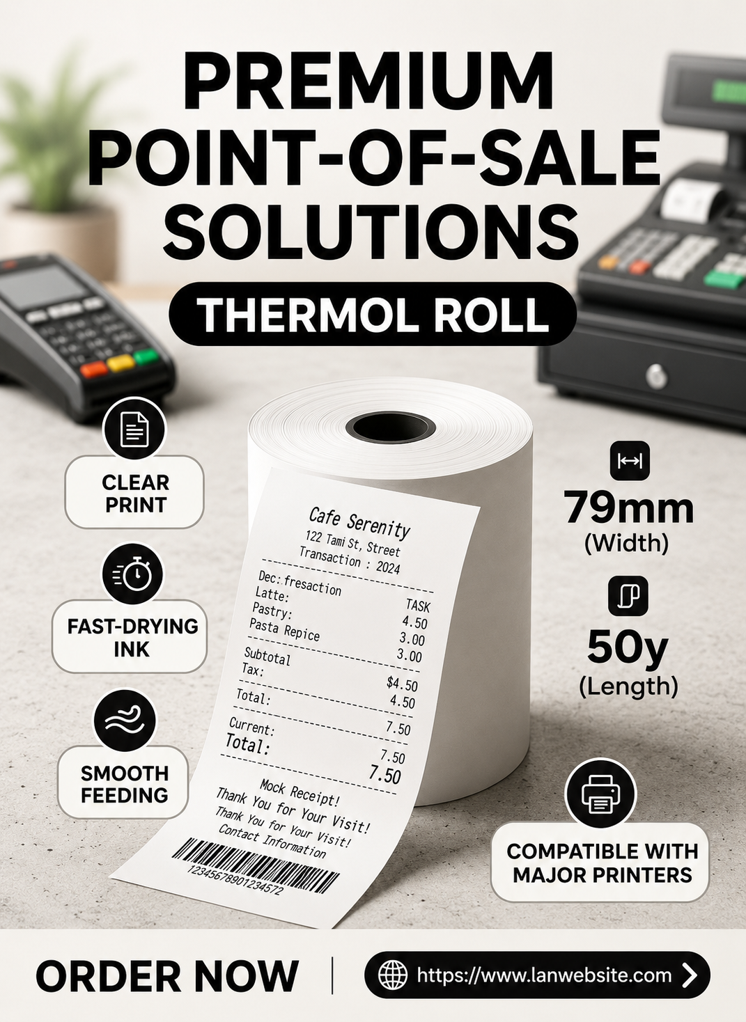 79mm * 50yard Thermal roll