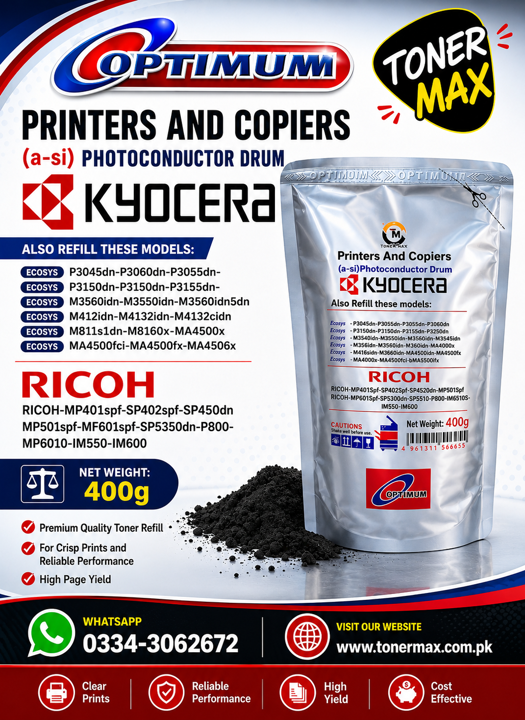 OPTIMUM TONER FOR KYOCERA & RICOH Printers
