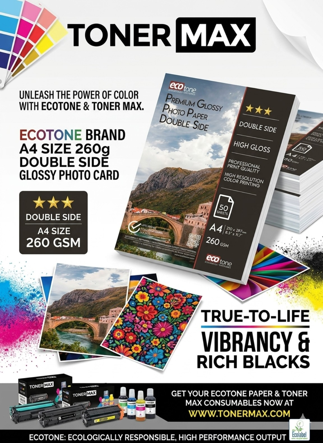 ECOTONE 260g DOUBLE SIDE GLOSSY PHOTO CARD A4 (50 Sheets)