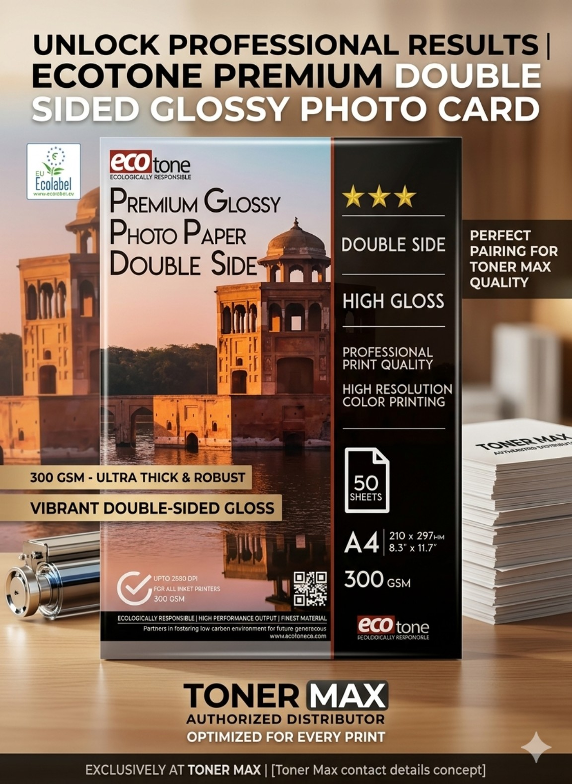 ECOTONE 300g DOUBLE SIDE GLOSSY PHOTO CARD A4 (50 Sheets)