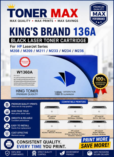 136A Compatible Hp Printers KING'S Laser Toner Cartridge