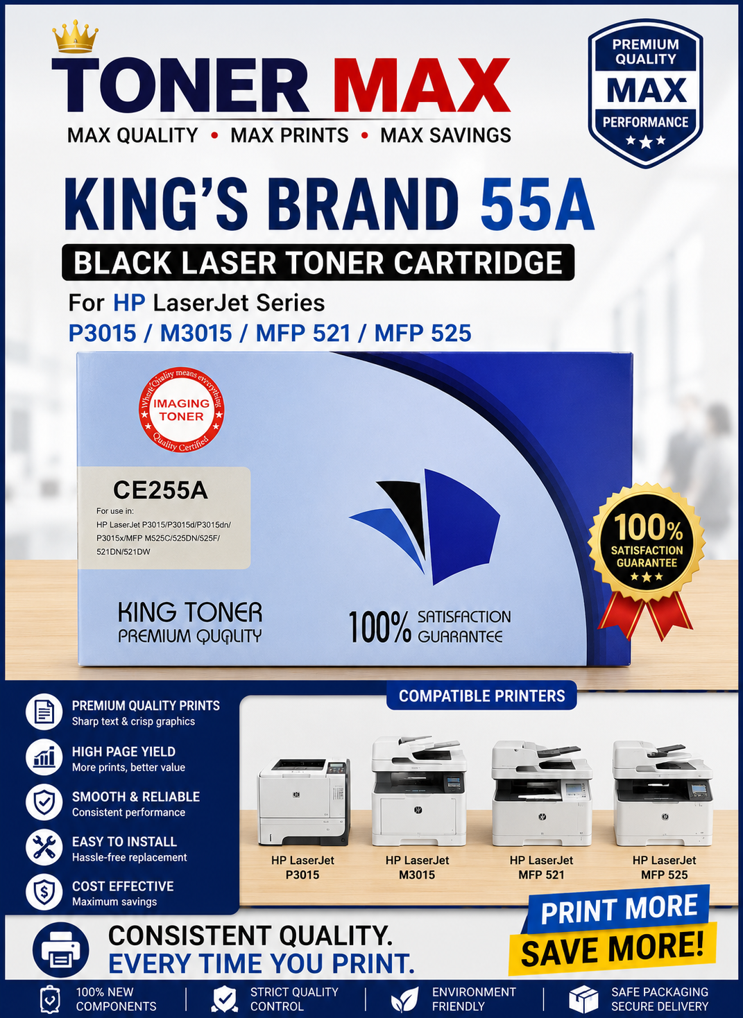 55A Compatible Hp Printers KING'S Laser Toner Cartridge