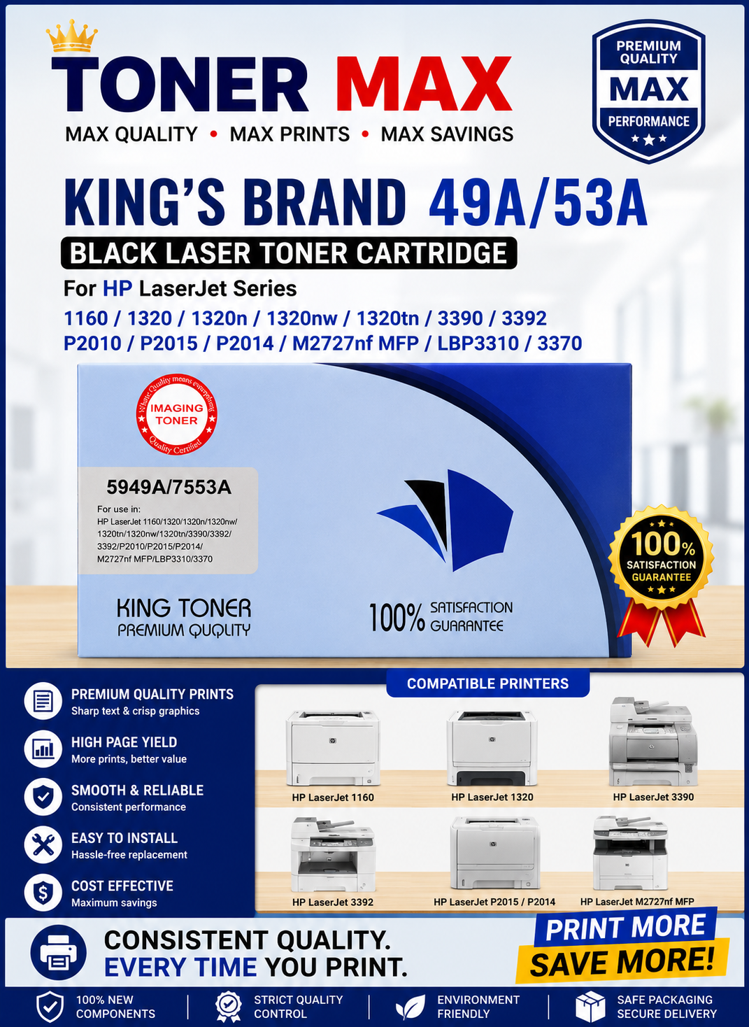 49A/53A Compatible Hp Printers KING'S Laser Toner Cartridge
