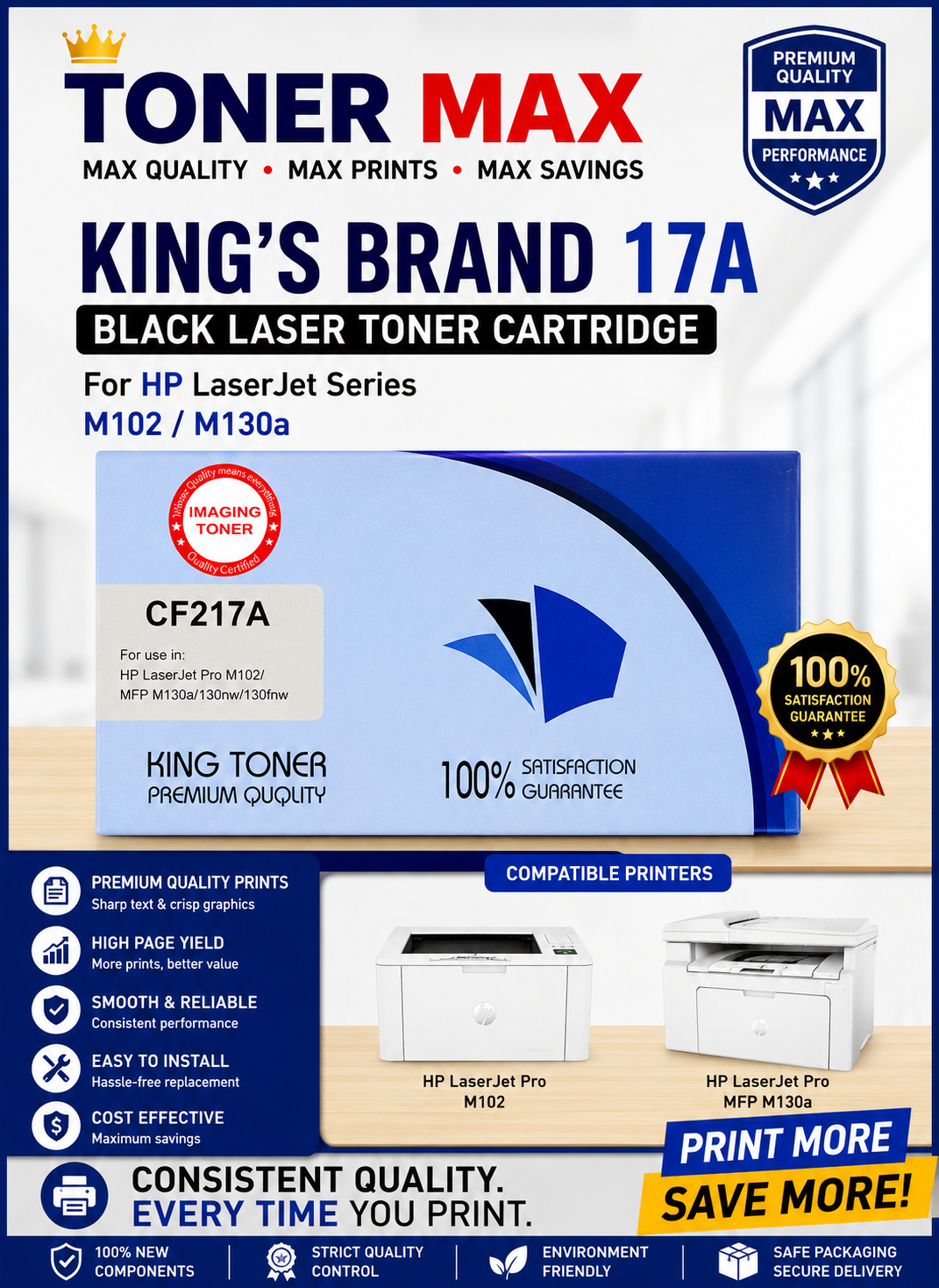 17A Compatible Hp Printers KING'S Laser Toner Cartridge