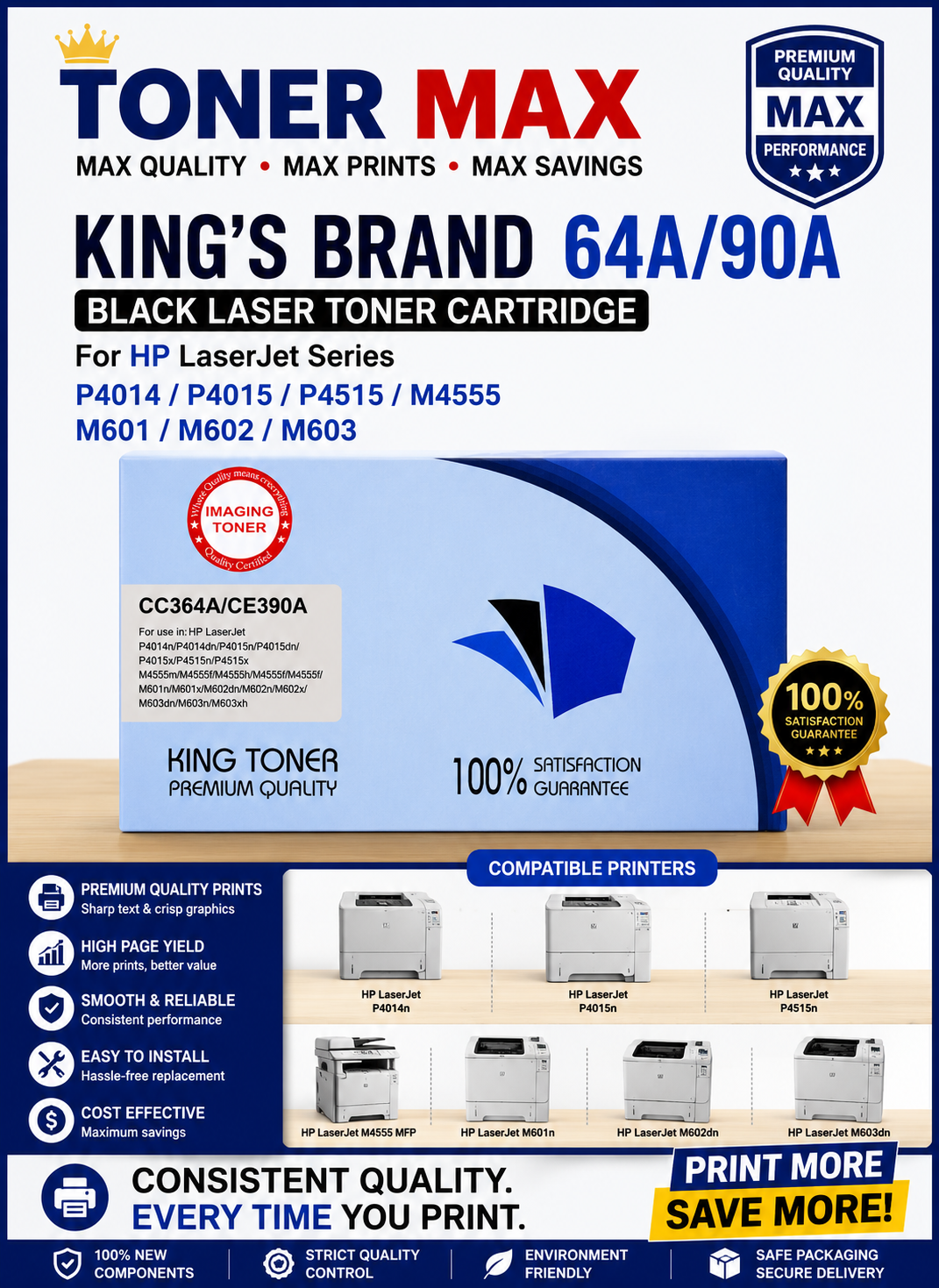 64A/90A Compatible Hp Printer KING'S Laser Toner Cartridge