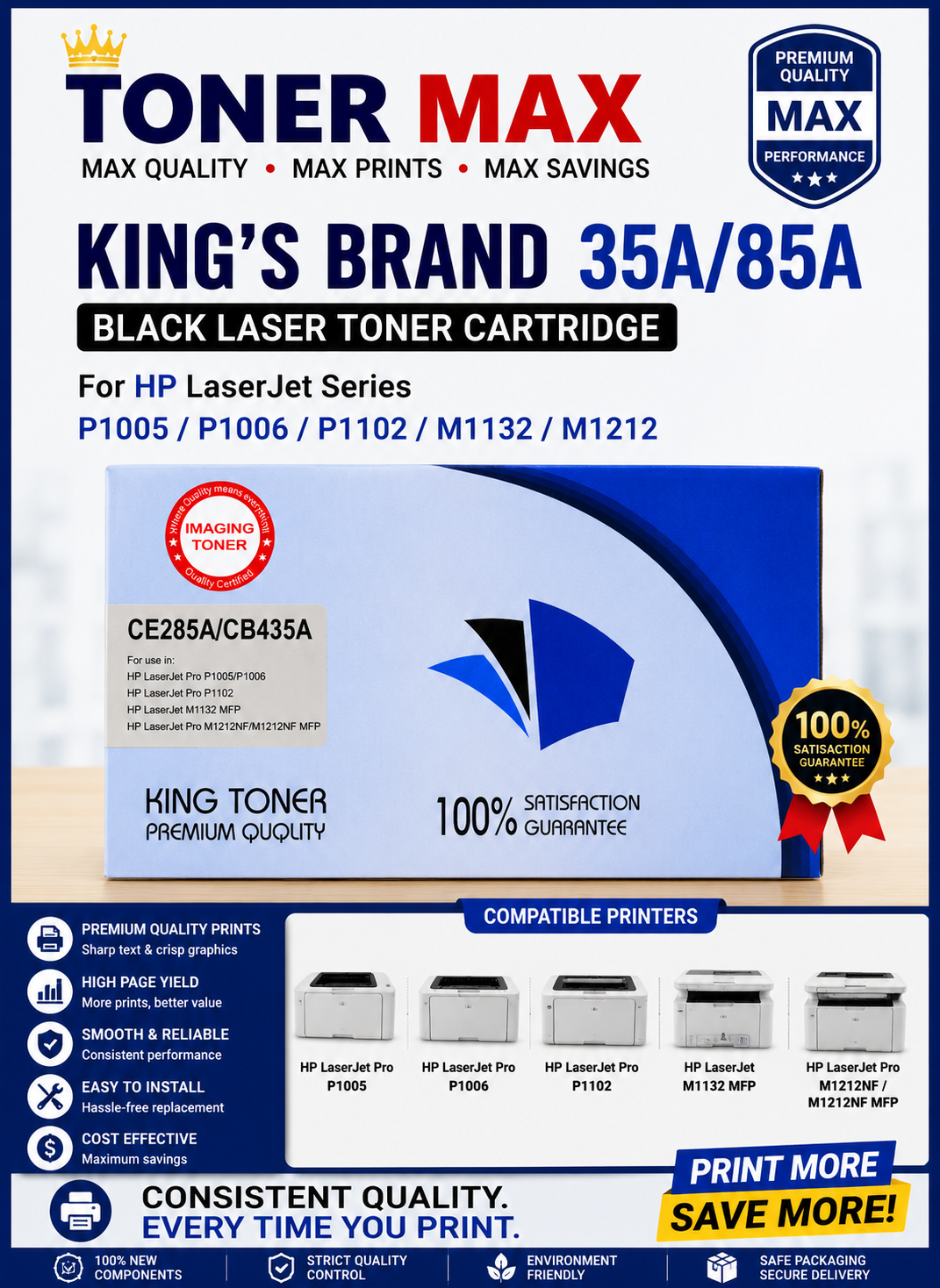 35A/85A Compatible Hp Printers KING'S Laser Toner Cartridge