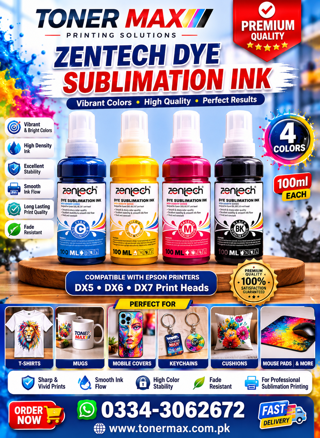 Zentech Sublimation 4 Color 100ml ink set