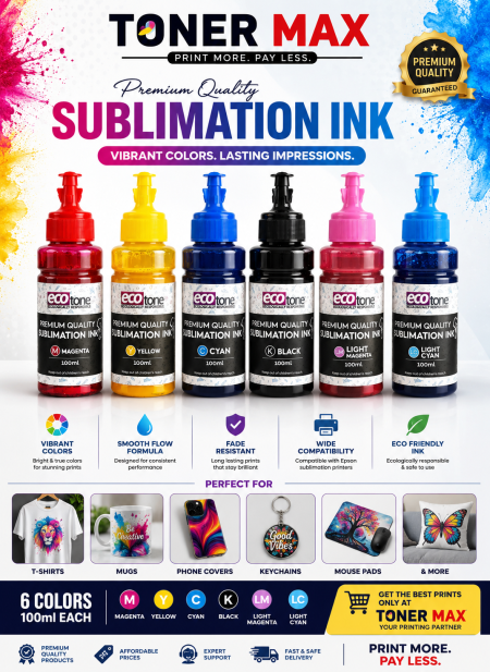 Ecotone Sublimation 6 Color 100ml ink set