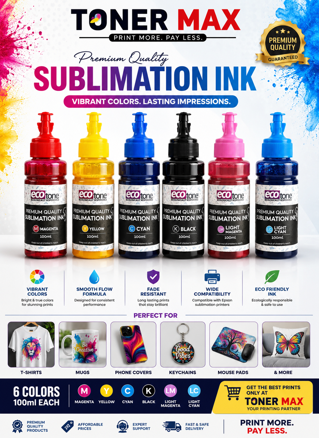 Ecotone Sublimation 6 Color 100ml ink set