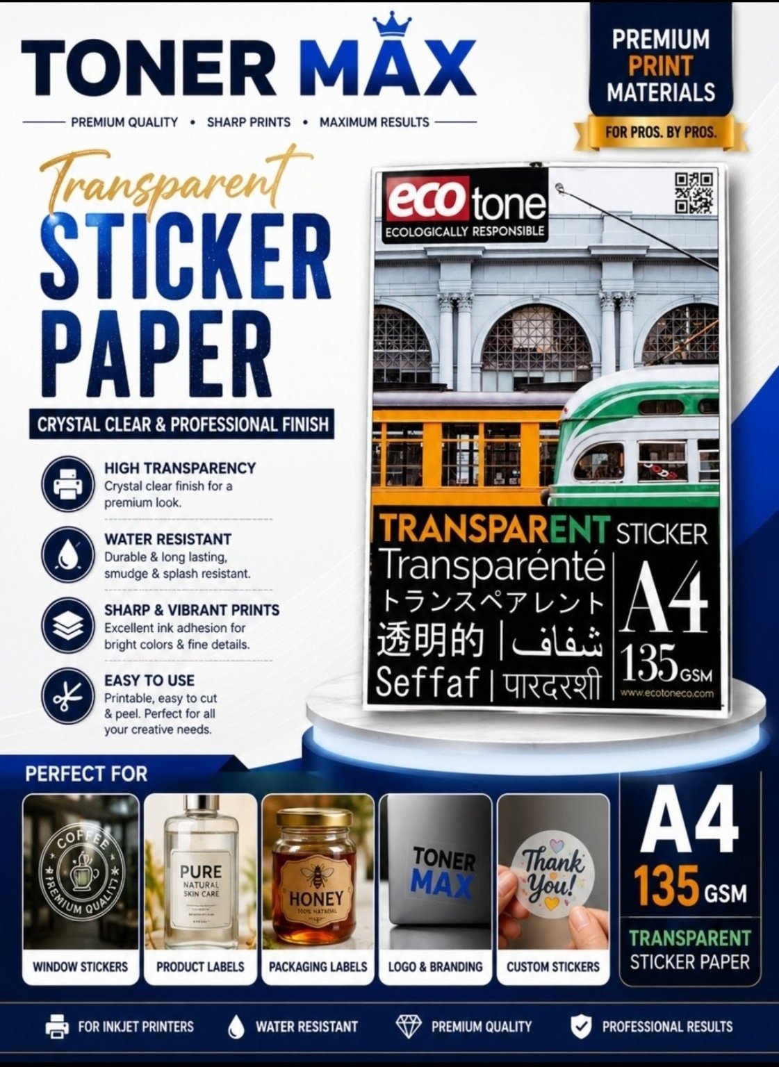 Ecotone 135g TRANSPARENT Sticker Sheets A4
