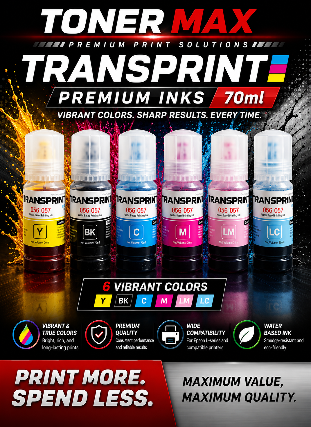 Transprint L-8050 (057, 108)  (6) Color 70ml ink Set