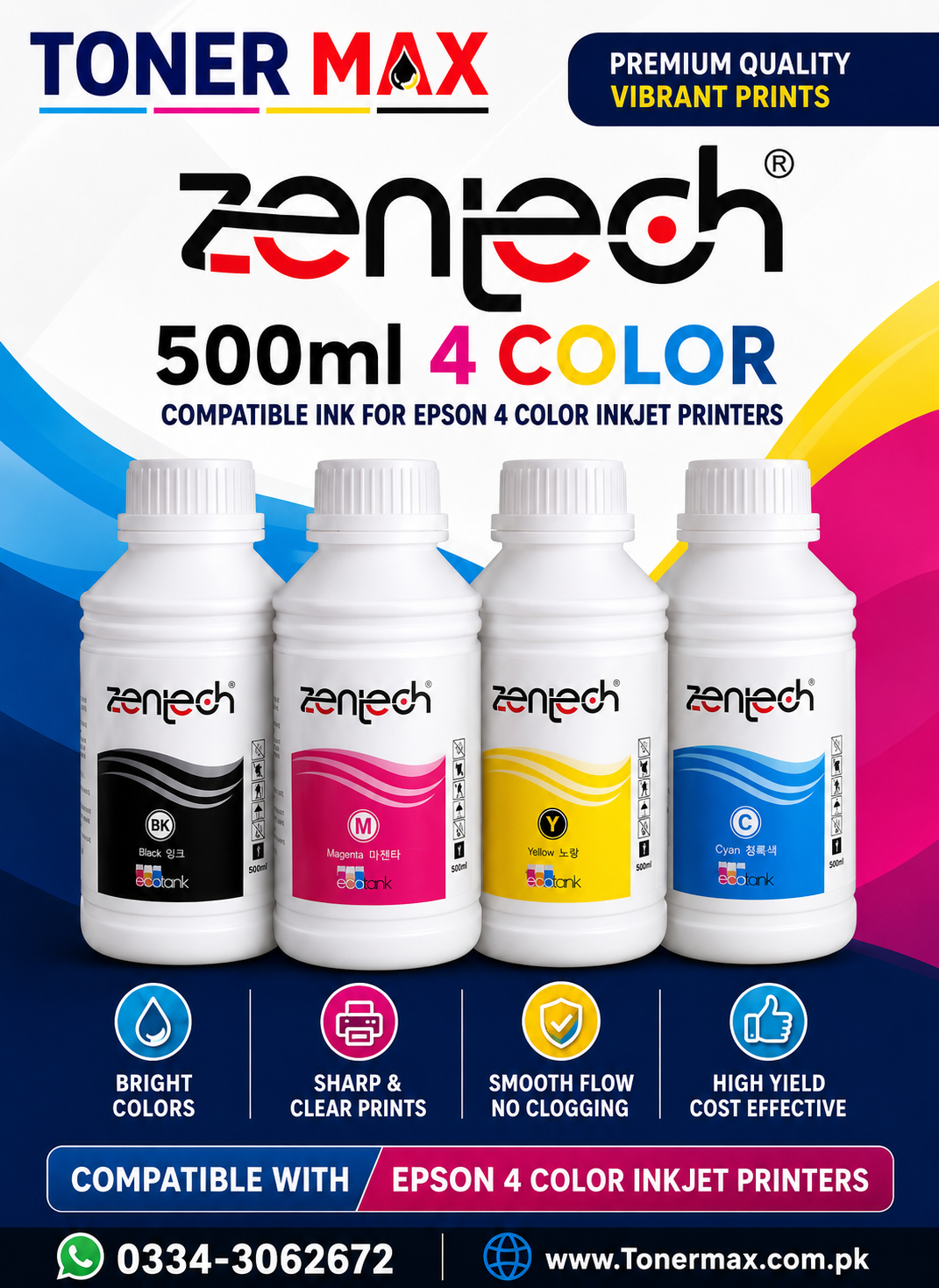 Zentech 4 Color 500ml ink set