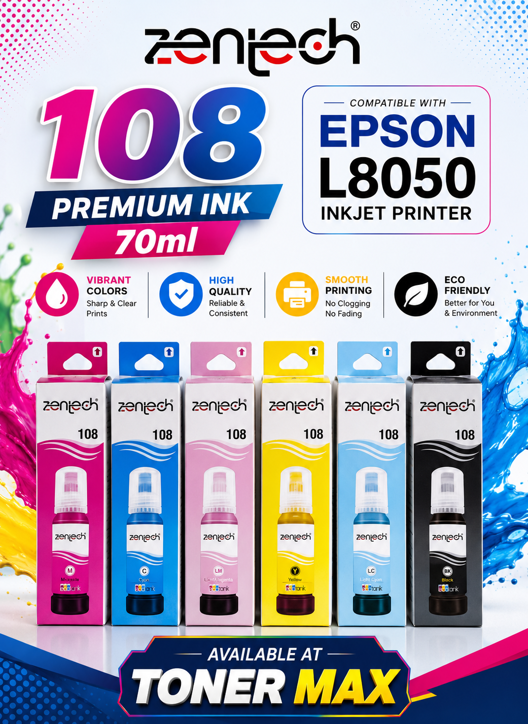 ZENTECH 108 (6) Color 70ml ink Set